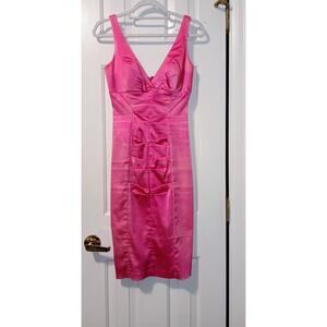 Cache - Women's Vintage Hot Pink Barbiecore Ruched Cocktail Dress - Sz 4 - FLAW